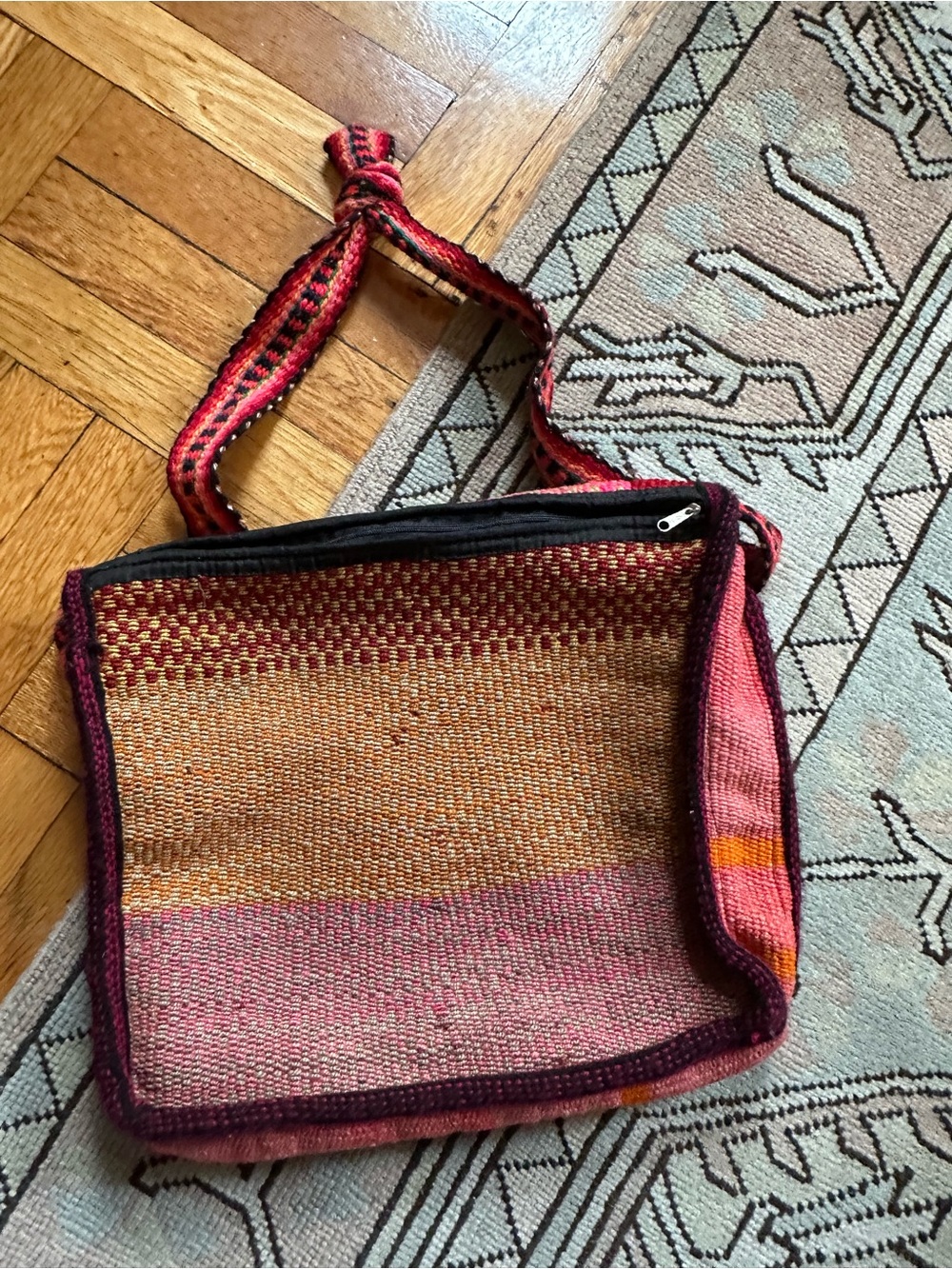 Handwoven Pink & Red Crossbody Bag - Boho Woven Shoulder Bag - Picture 5 of 5